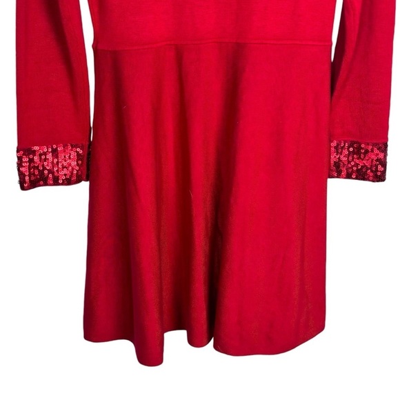 JASON WU 221869 RED SEQUIN CUFF KNIT FIT & FLARE LONG SLEEVE HOLIDAY DRESS - Picture 7 of 14
